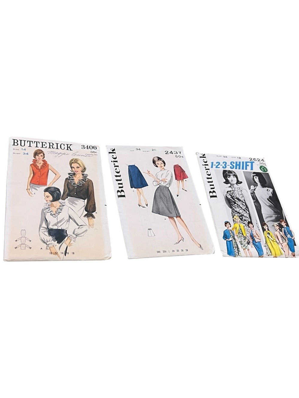 Butter Vintage Butterick Midi Skirt Pattern Trio - Gray, Blue, Red Accents